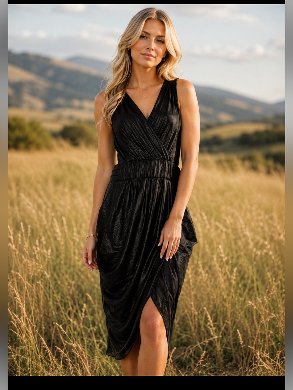 BCBGMAXAZRIA Black Satin Wrap Dress